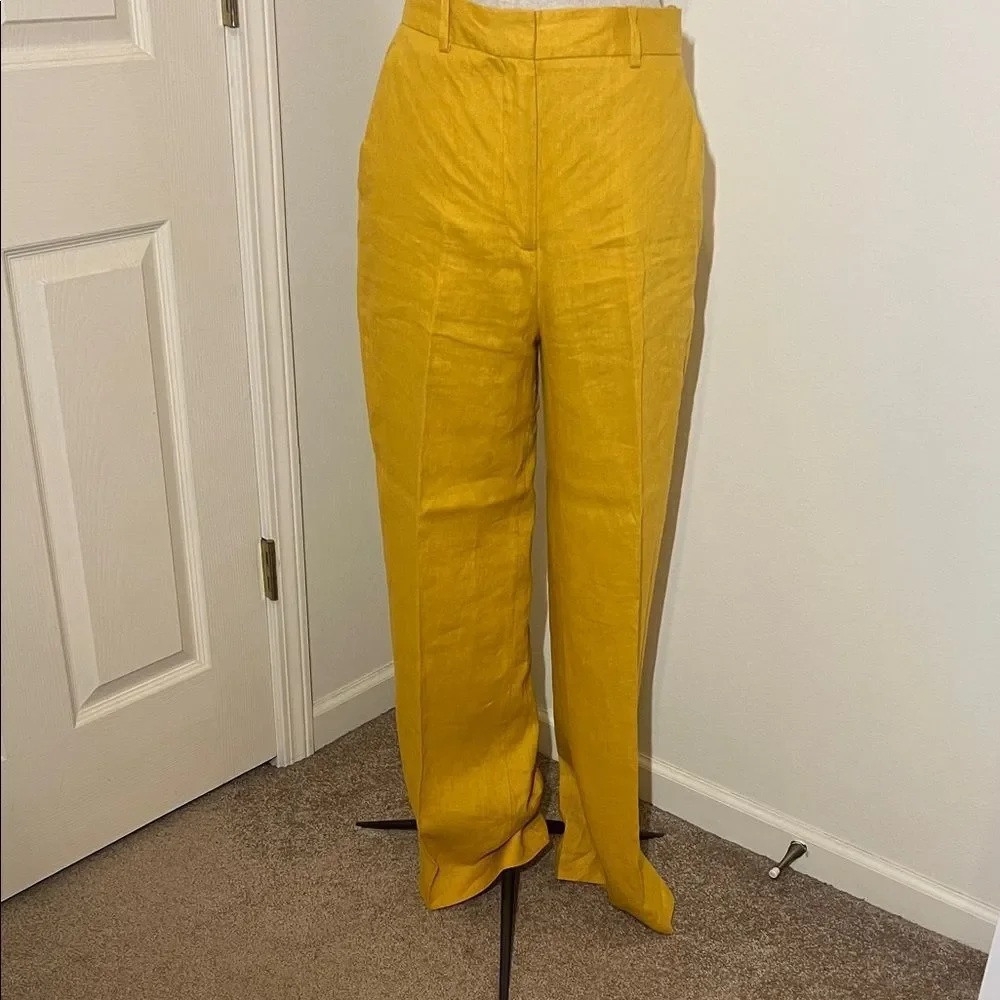 Zara High Waisted Mustard Linen Trouser Pants Size M NWT